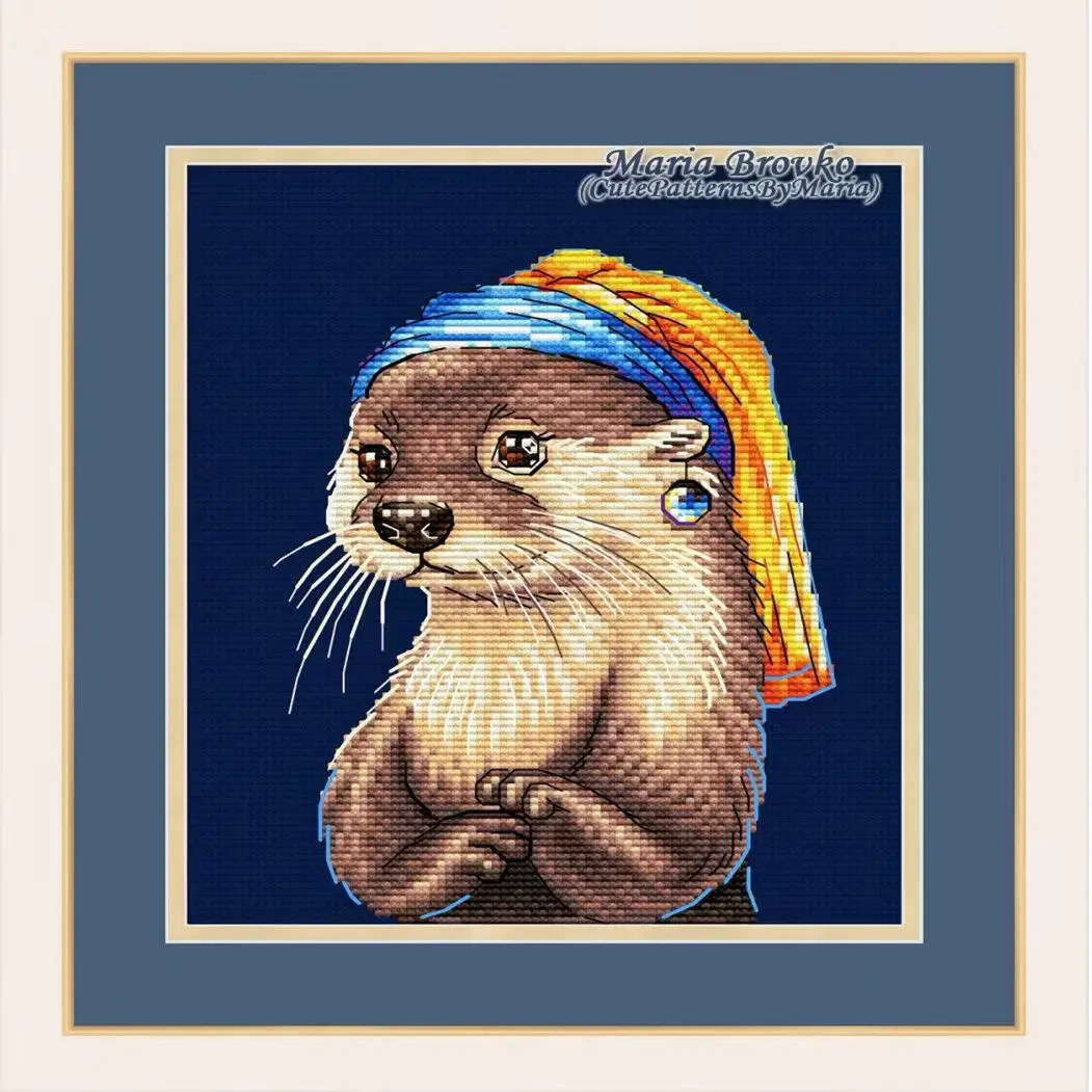 Cross Stitch Stamped Kits Beginners - [CC4223-Otter met pareloorbellen] DIY stempelkruissteekset voor