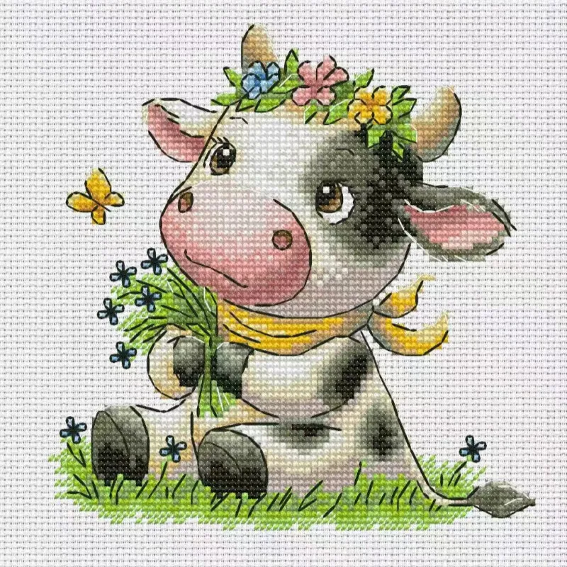 Cross Stitch Stamped Kits Beginners - [CC2949-Schattige kleine koe] | DIY Stempel