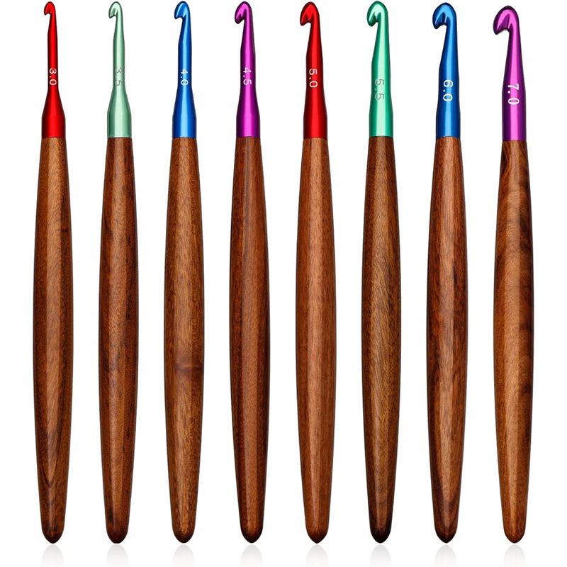 Wooden Crochet Hooks Ergonomic Handle - AB34-aluminium haaknaalden met houten handvat, 8